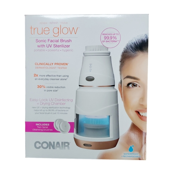 true glow Other - True Glow by Conair - Sonic Facial Brush w/UV Sterilizer 2 Cleansing Brushes NIB